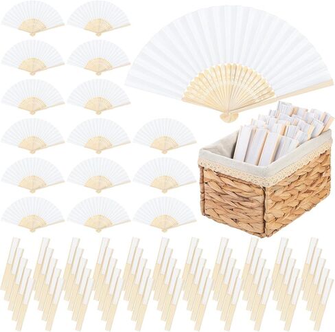 Aodaer 100 Pieces White Paper Fans Folding Fans with Foldable Storage Basket Bamboo Handheld Fans for Guests Wedding Bridal Party Favor Baby Shower Decoration DIY Supplies in Saudi Arabia