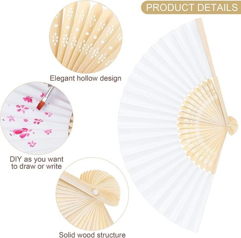 Aodaer 100 Pieces White Paper Fans Folding Fans with Foldable Storage Basket Bamboo Handheld Fans for Guests Wedding Bridal Party Favor Baby Shower Decoration DIY Supplies in Saudi Arabia