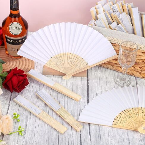 Aodaer 100 Pieces White Paper Fans Folding Fans with Foldable Storage Basket Bamboo Handheld Fans for Guests Wedding Bridal Party Favor Baby Shower Decoration DIY Supplies in Saudi Arabia