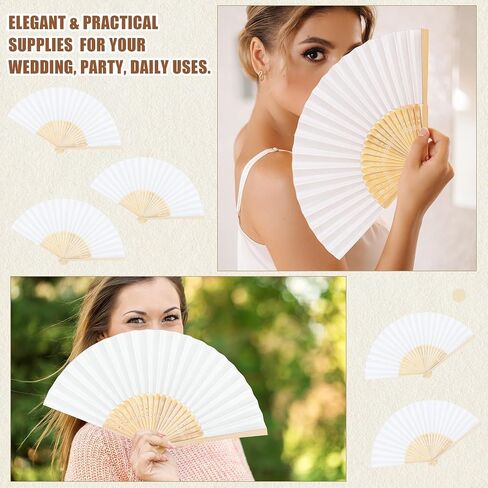 Aodaer 100 Pieces White Paper Fans Folding Fans with Foldable Storage Basket Bamboo Handheld Fans for Guests Wedding Bridal Party Favor Baby Shower Decoration DIY Supplies in Saudi Arabia