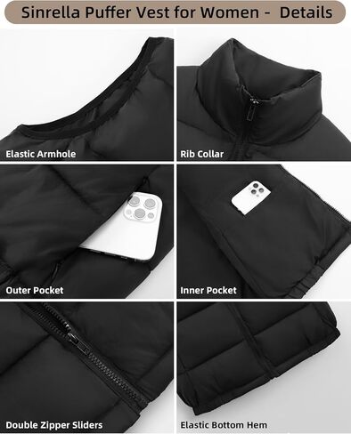 Women's Puffer Vest - Lightweight, Water Repellent, 4 Pockets, for Fall & Winter in Kuwait
