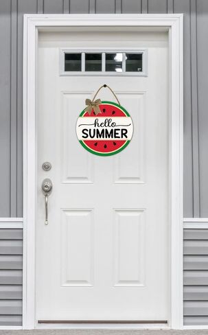 TYmall Hello Summer Sign Watermelon Sign Round Summer Watermelon Wooden Plaque Welcome Sign Watermelon Hanging Sign for Front Door Farmhouse Wall Porch Decorations 12" in Kuwait