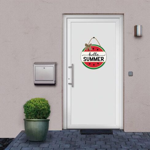 TYmall Hello Summer Sign Watermelon Sign Round Summer Watermelon Wooden Plaque Welcome Sign Watermelon Hanging Sign for Front Door Farmhouse Wall Porch Decorations 12" in Kuwait