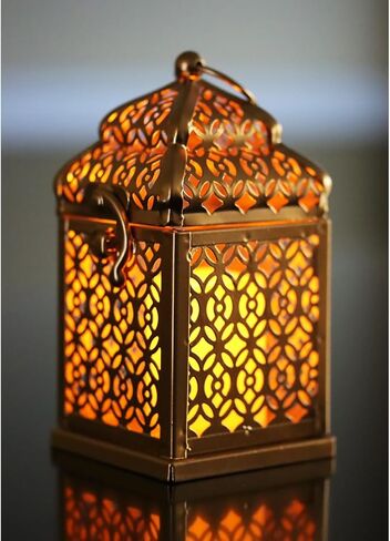 VELA LANTERNS Mini Golden Tower Temple Moroccan Lantern Lamp Decorative Candle Holders for Ramadan Decorations, Hanging, Outdoor Patio or Porch, Indoor Home Decor, Gold, Set of 4 in Kuwait