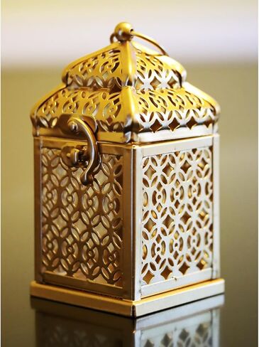 VELA LANTERNS Mini Golden Tower Temple Moroccan Lantern Lamp Decorative Candle Holders for Ramadan Decorations, Hanging, Outdoor Patio or Porch, Indoor Home Decor, Gold, Set of 4 in Kuwait