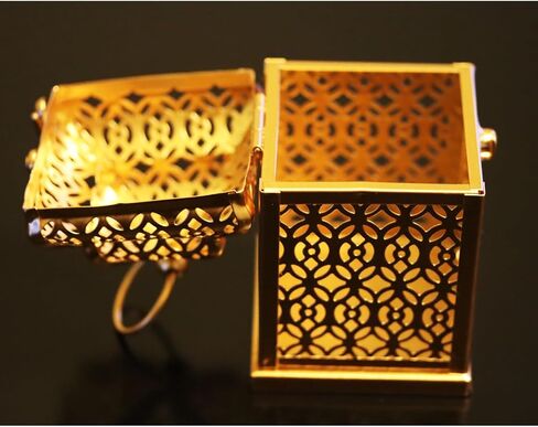 VELA LANTERNS Mini Golden Tower Temple Moroccan Lantern Lamp Decorative Candle Holders for Ramadan Decorations, Hanging, Outdoor Patio or Porch, Indoor Home Decor, Gold, Set of 4 in Kuwait