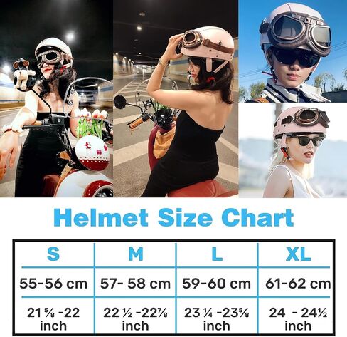 Vintage German Leather Motorcycle Half Helmet, DOT Approved Adult Men Women Half Face Motorcycle Helmets, with Goggles and Visor, for Bicycle Cruiser Scooter Chopper(Brown,M(57~58cm)) in Saudi Arabia