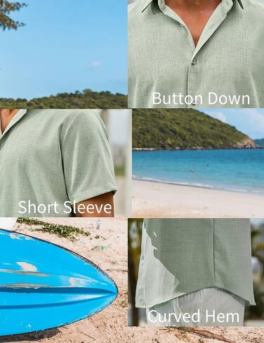 Men's Linen Shirts Short Sleeve Casual Button Down Shirts Summer Beach Wedding Vacation Cotton Tops in Saudi Arabia
