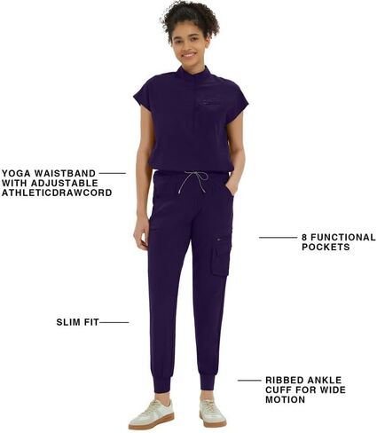 Medical Scrub Pants for Women — Mid Rise Jogger Pants with Yoga Waistband, 4-Way Stretch, Anti-Wrinkle & 8 Pockets in Kuwait