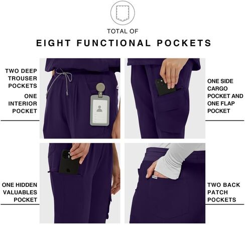 Medical Scrub Pants for Women — Mid Rise Jogger Pants with Yoga Waistband, 4-Way Stretch, Anti-Wrinkle & 8 Pockets in Kuwait