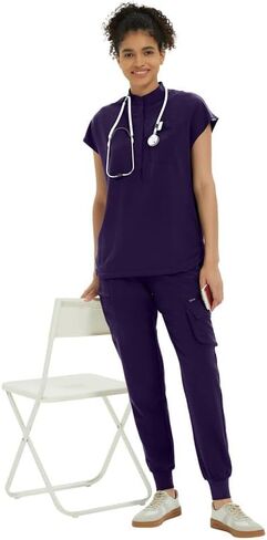 Medical Scrub Pants for Women — Mid Rise Jogger Pants with Yoga Waistband, 4-Way Stretch, Anti-Wrinkle & 8 Pockets in Kuwait