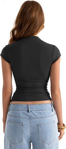 Womens Double Lined Mock Turtle Neck Tops Slim Fitted Cap Sleeve Shirts Going Out Tees Y2k Summer Clothes 2025 in Kuwait
