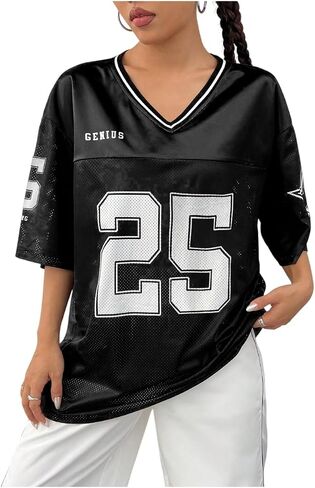 Soly Hux Women's Y2K Baggy Thirts v Neck Half Sleeve Sportswear Tees Jersey Top Streetwear in Kuwait