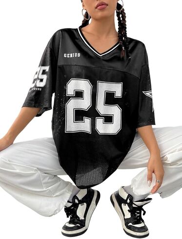 Soly Hux Women's Y2K Baggy Thirts v Neck Half Sleeve Sportswear Tees Jersey Top Streetwear in Kuwait