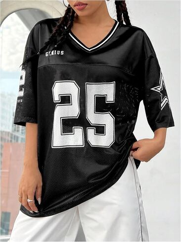 Soly Hux Women's Y2K Baggy Thirts v Neck Half Sleeve Sportswear Tees Jersey Top Streetwear in Kuwait