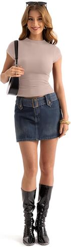 Womens Double Lined Mock Turtle Neck Tops Slim Fitted Cap Sleeve Shirts Going Out Tees Y2k Summer Clothes 2025 in Kuwait