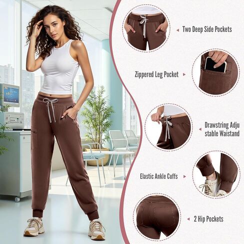 Women's Scrub Pants, Mid Rise Slim Fit Cargo Joggers with Pockets and Adjustable Drawstring Waistband for Women in Saudi Arabia
