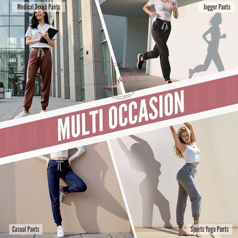 Women's Scrub Pants, Mid Rise Slim Fit Cargo Joggers with Pockets and Adjustable Drawstring Waistband for Women in Saudi Arabia