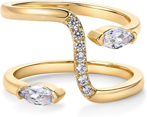 PAVOI 14K Gold Plated Cubic Zirconia Bypass Open Band Stackable Ring for Women | CZ Statement Eternity Rings in Kuwait