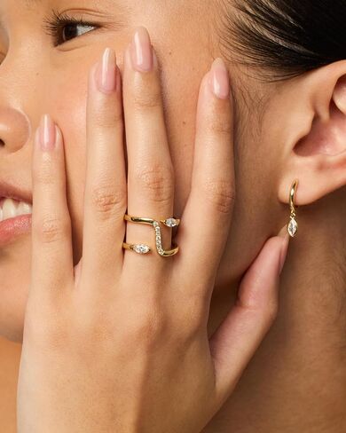 PAVOI 14K Gold Plated Cubic Zirconia Bypass Open Band Stackable Ring for Women | CZ Statement Eternity Rings in Kuwait