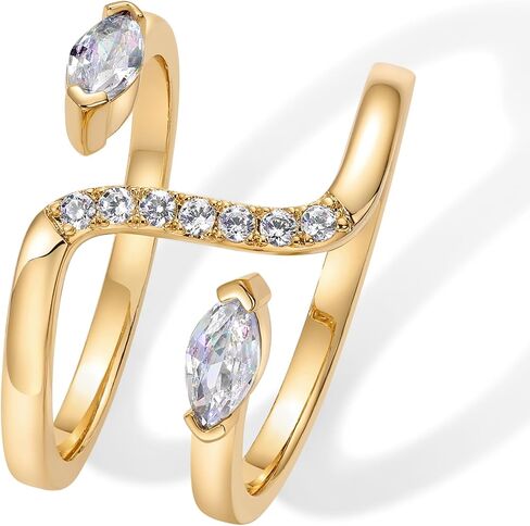 PAVOI 14K Gold Plated Cubic Zirconia Bypass Open Band Stackable Ring for Women | CZ Statement Eternity Rings in Kuwait