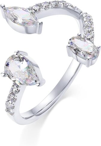 PAVOI 14K Gold Plated Cubic Zirconia Bypass Open Band Stackable Ring for Women | CZ Statement Eternity Rings in Kuwait