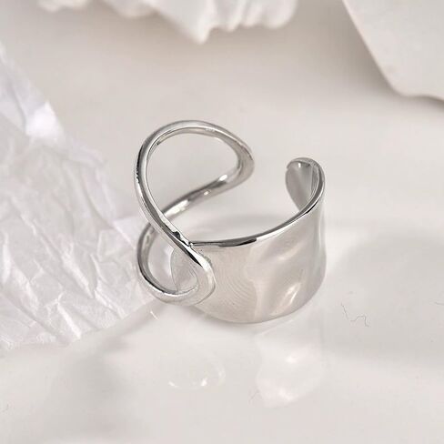 Angyape Gold Thumb Rings for Women/Men,Chunky Asymmetrical Wave Curve Open Ring Stainless Steel Adjustable Plated Ring Bold Thick Statement Thumb Rings Jewelry Gifts For Women Men in Saudi Arabia