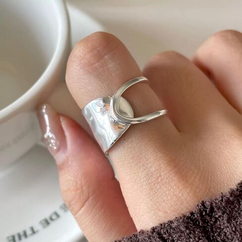 Angyape Gold Thumb Rings for Women/Men,Chunky Asymmetrical Wave Curve Open Ring Stainless Steel Adjustable Plated Ring Bold Thick Statement Thumb Rings Jewelry Gifts For Women Men in Saudi Arabia