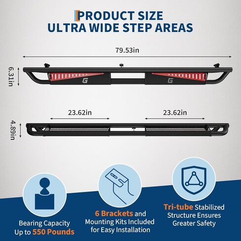 6" Running Boards Compatible with 2005-2023 Toyota Tacoma Double Cab, Bolt-On Steel Side Steps with Non-Slip Textured Surface, Black Powder Coated Direct Fit Nerf Bars in Saudi Arabia