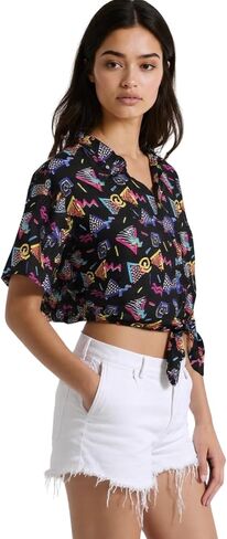 yolsun 80s 90s Shirts for Women 80s Retro Disco Party Hawaiian Shirt Short Sleeve Neon Button Down Blouse Tops in Saudi Arabia