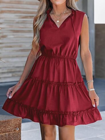 CUPSHE Womens Summer Dresses Tie Neck Sleeveless Tiered Ruffle A-Line Tunic Mini Dress in Saudi Arabia