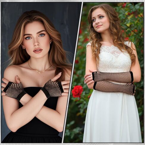 قفازات شبكية السمكة ، قفازات طويلة القفازات شبكية لا توجد بها أزياء للنساء للنساء فتاة الهالوين 80s. in Kuwait