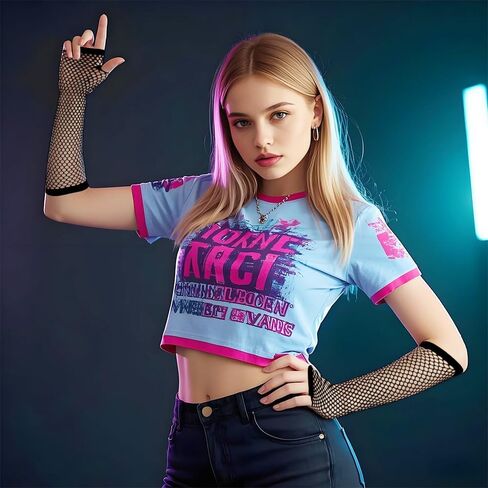 قفازات شبكية السمكة ، قفازات طويلة القفازات شبكية لا توجد بها أزياء للنساء للنساء فتاة الهالوين 80s. in Kuwait