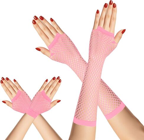 Fishnet Gloves, Long and Short Mesh Fingerless Gloves Costume Accessories for Women Girl Halloween 80s Theme Party in Kuwait