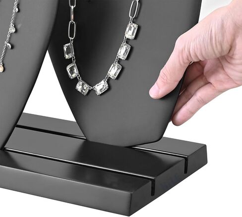 Ikee Design Deluxe Faux Leather Covered MDF Wood Multiple Necklace Display Stand with 2-Row Holder, 3 Removable Displays, Earring Jewelry Bust for Selling Shows, 15.7W x 5.1D x 9.1H in, Black Color in Saudi Arabia