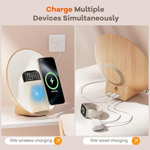 ساعة منبه شروق الشمس من كولسور، مكبر صوت بلوتوث، شحن لاسلكي، ضوضاء بيضاء، مصباح بجانب السرير، غرفة النوم، مساعد الغفوة والنوم، مثالية للهدايا in Kuwait