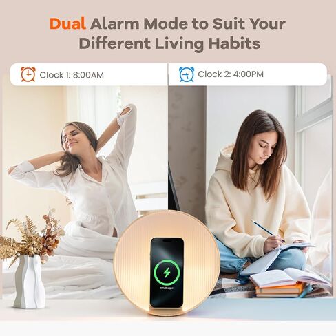 ساعة منبه شروق الشمس من كولسور، مكبر صوت بلوتوث، شحن لاسلكي، ضوضاء بيضاء، مصباح بجانب السرير، غرفة النوم، مساعد الغفوة والنوم، مثالية للهدايا in Kuwait
