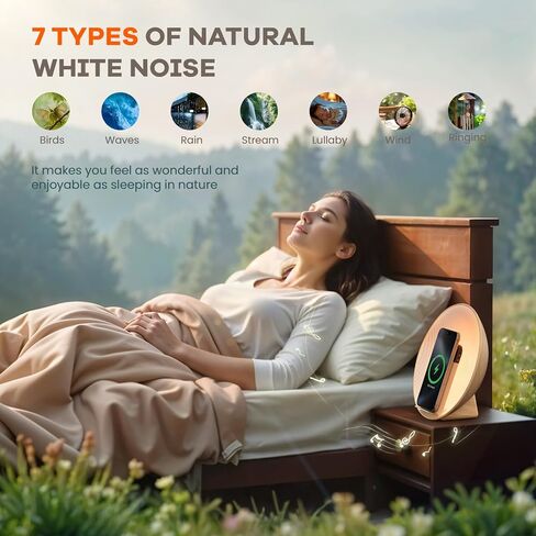 ساعة منبه شروق الشمس من كولسور، مكبر صوت بلوتوث، شحن لاسلكي، ضوضاء بيضاء، مصباح بجانب السرير، غرفة النوم، مساعد الغفوة والنوم، مثالية للهدايا in Kuwait