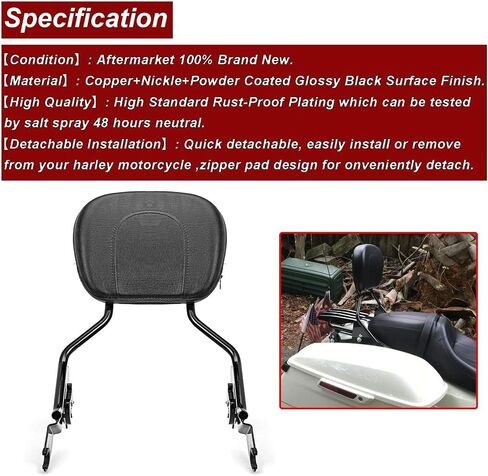 Dasen Sissy Bar with 4-Point Docking Hardware Kits, Detachable Passenger Backrest Compatible with Harley Touring Road Glide Street Glide Electra Glide Road King 2014-2024 Black in Saudi Arabia