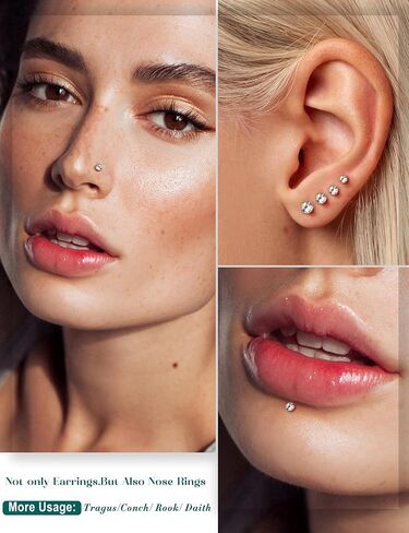 14K Gold Filled Threadless Nose Studs for Women Men-316L Surgical Steel Push in Flat Back Stud Earrings CZ Nose Nostril Tragus Helix Cartilage Conch Piercing Jewelry Hypoallergenic 20G 18G in Saudi Arabia