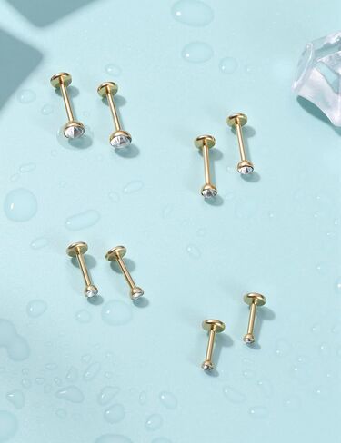 14K Gold Filled Threadless Nose Studs for Women Men-316L Surgical Steel Push in Flat Back Stud Earrings CZ Nose Nostril Tragus Helix Cartilage Conch Piercing Jewelry Hypoallergenic 20G 18G in Saudi Arabia