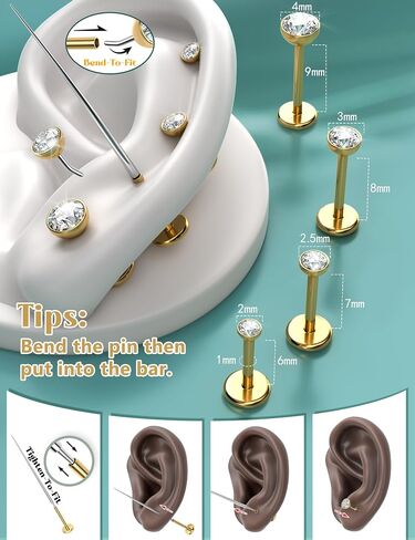 14K Gold Filled Threadless Nose Studs for Women Men-316L Surgical Steel Push in Flat Back Stud Earrings CZ Nose Nostril Tragus Helix Cartilage Conch Piercing Jewelry Hypoallergenic 20G 18G in Saudi Arabia