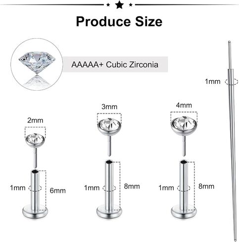 ZoLure 18G/20G أقراط مسطحة في المقودات ذات الخيط غير المرئي للأنف. in Kuwait