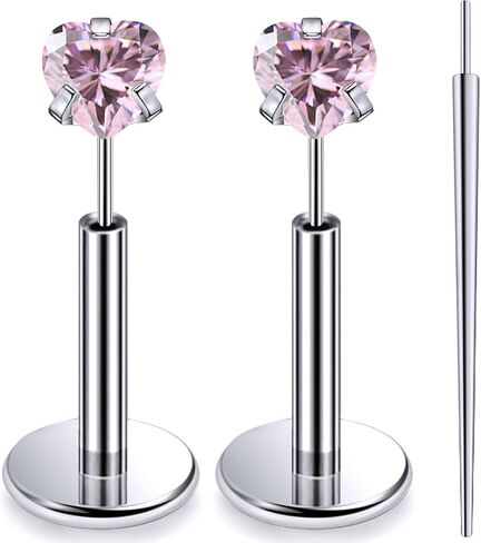 20G 18G 16G Threadless Push In Astm F136 Titanium Nose Ring Studs Flat Back Studs Earrings G23 Titanium Tragus Helix Conch Cartilage Earrings Piercing Jewelry For Women Men Clear Pink CZ in Saudi Arabia