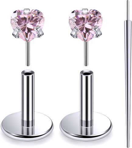 20G 18G 16G Threadless Push In Astm F136 Titanium Nose Ring Studs Flat Back Studs Earrings G23 Titanium Tragus Helix Conch Cartilage Earrings Piercing Jewelry For Women Men Clear Pink CZ in Saudi Arabia