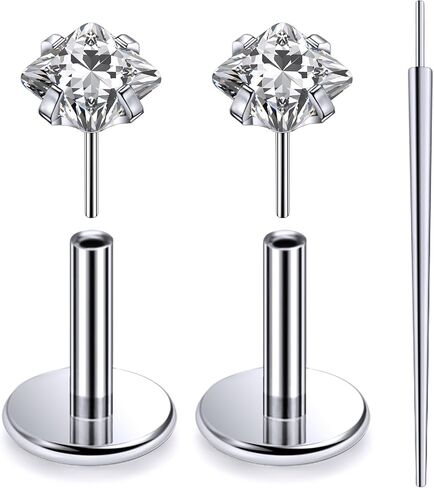20G 18G 16G Threadless Push In Astm F136 Titanium Nose Ring Studs Flat Back Studs Earrings G23 Titanium Tragus Helix Conch Cartilage Earrings Piercing Jewelry For Women Men Clear Pink CZ in Saudi Arabia