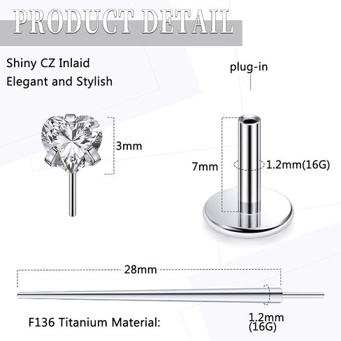 20G 18G 16G Threadless Push In Astm F136 Titanium Nose Ring Studs Flat Back Studs Earrings G23 Titanium Tragus Helix Conch Cartilage Earrings Piercing Jewelry For Women Men Clear Pink CZ in Saudi Arabia