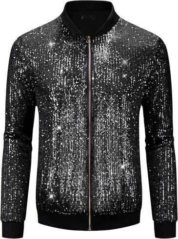 Lars Amadeus Sequin Varsity Jacket for Men's 70s Disco Zipper Party Glitter Shiny Bomber Jackets in Saudi Arabia