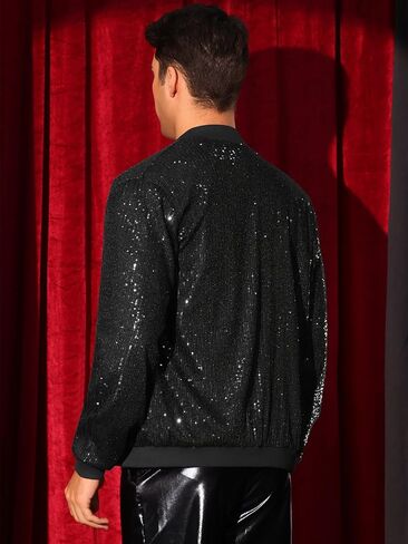 Lars Amadeus Sequin Varsity Jacket for Men's 70s Disco Zipper Party Glitter Shiny Bomber Jackets in Saudi Arabia