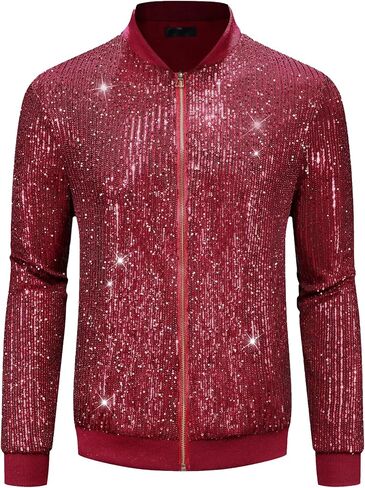 Lars Amadeus Sequin Varsity Jacket for Men's 70s Disco Zipper Party Glitter Shiny Bomber Jackets in Saudi Arabia